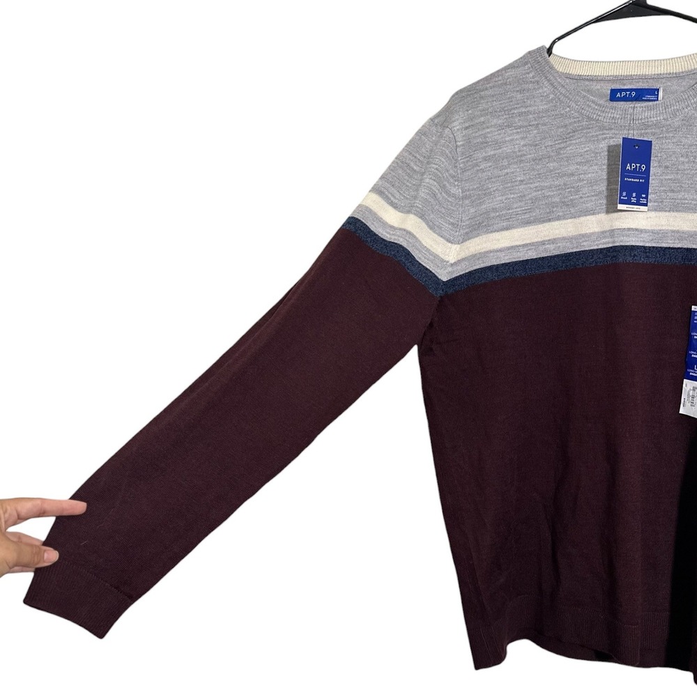 Apt 9 Modern Luxe Merino Wool Blend Colorblock Crewneck Sweater Men's Large NWT - Picture 4 of 8